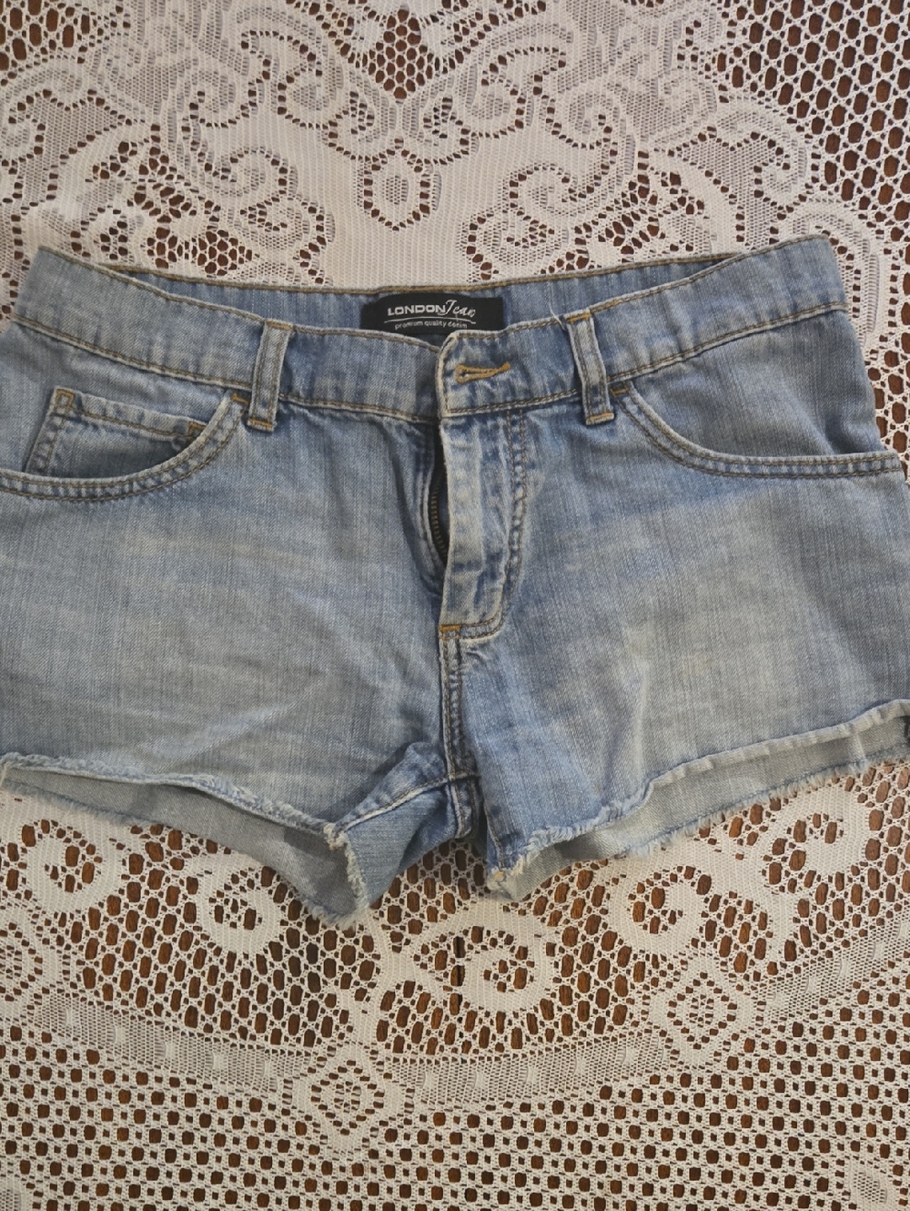 LONDONJEAN Washed Light Blue Denim Cutoff Shorts